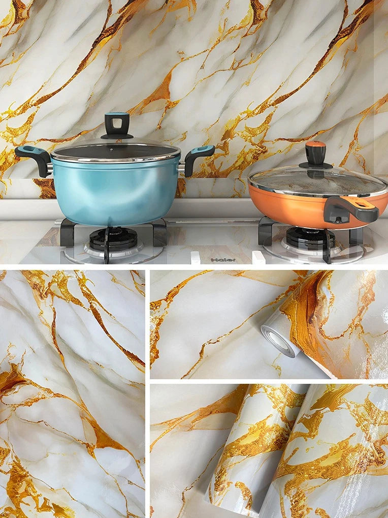 Gilded Marble Waterproof Self-Adhesive Wallpaper for Stylish Interiors