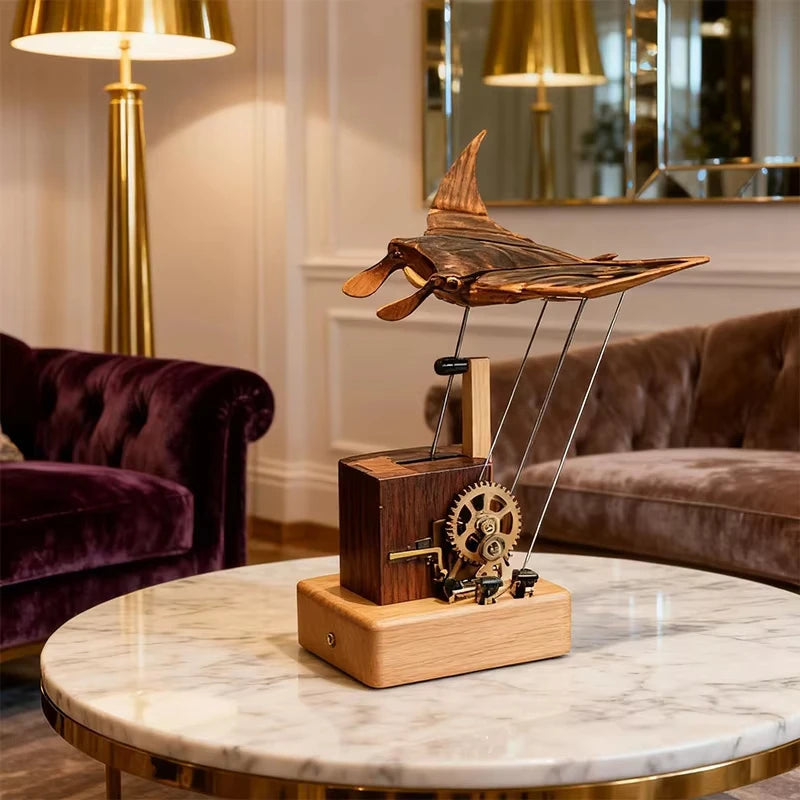 Artistic Wooden Manta Ray Automaton - Mesmeric Marine Movement Decor
