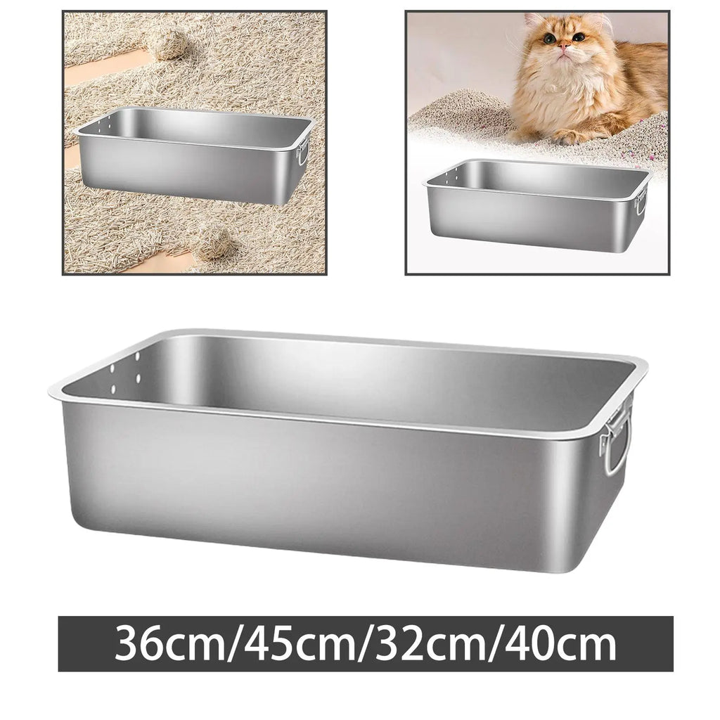 Stainless Steel High-Sided Cat Litter Box - Easy Clean & Portable