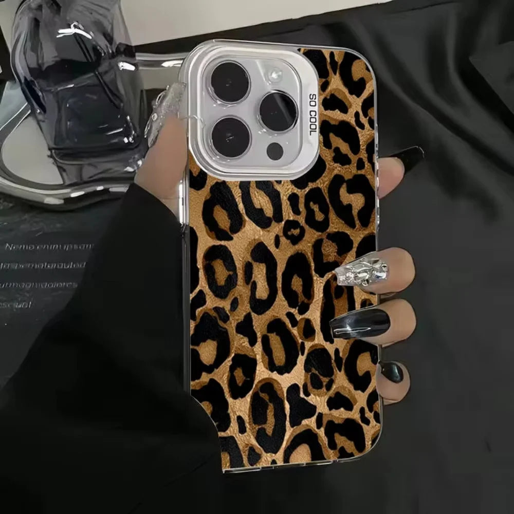 Stylish Leopard Print Shockproof Phone Case for iPhone 16, 15, 14, 13, 12, 11