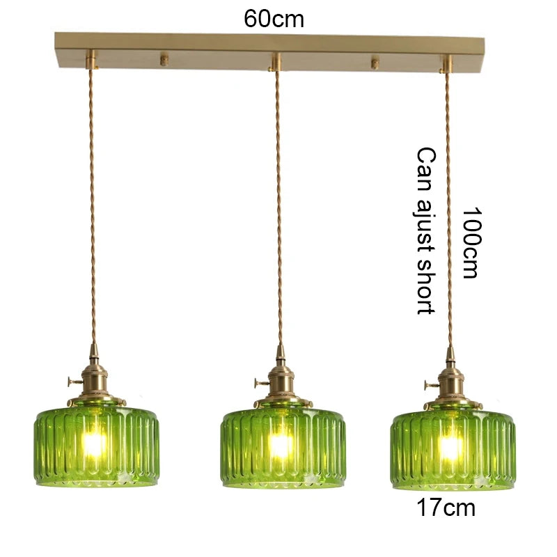 Elegant Green Stripe Glass Pendant Light - E27 Chandelier Fixture