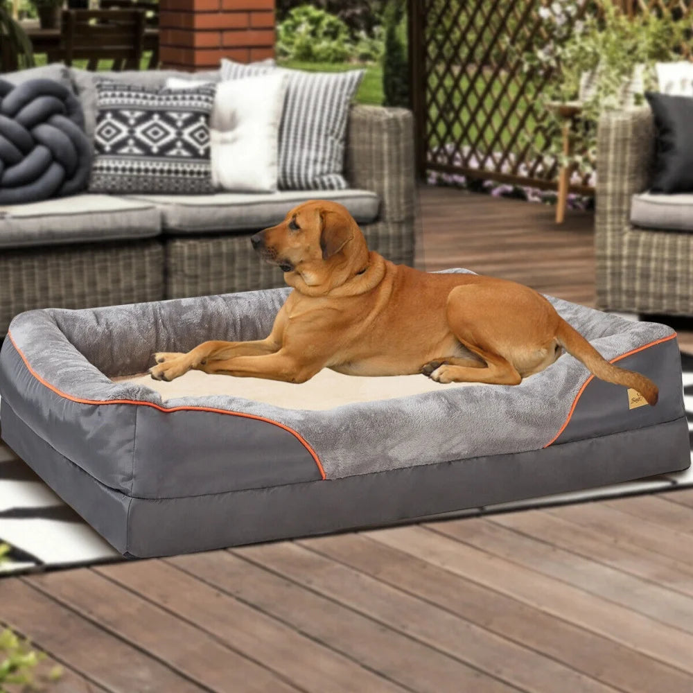 Jumbo Orthopedic Dog Bed - Waterproof Memory Foam Pet Sofa with Bolster
