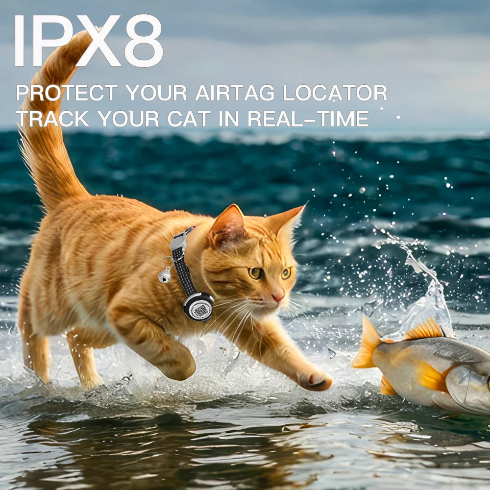 Reflective GPS Cat Collar with Airtag Case & QR ID Tag