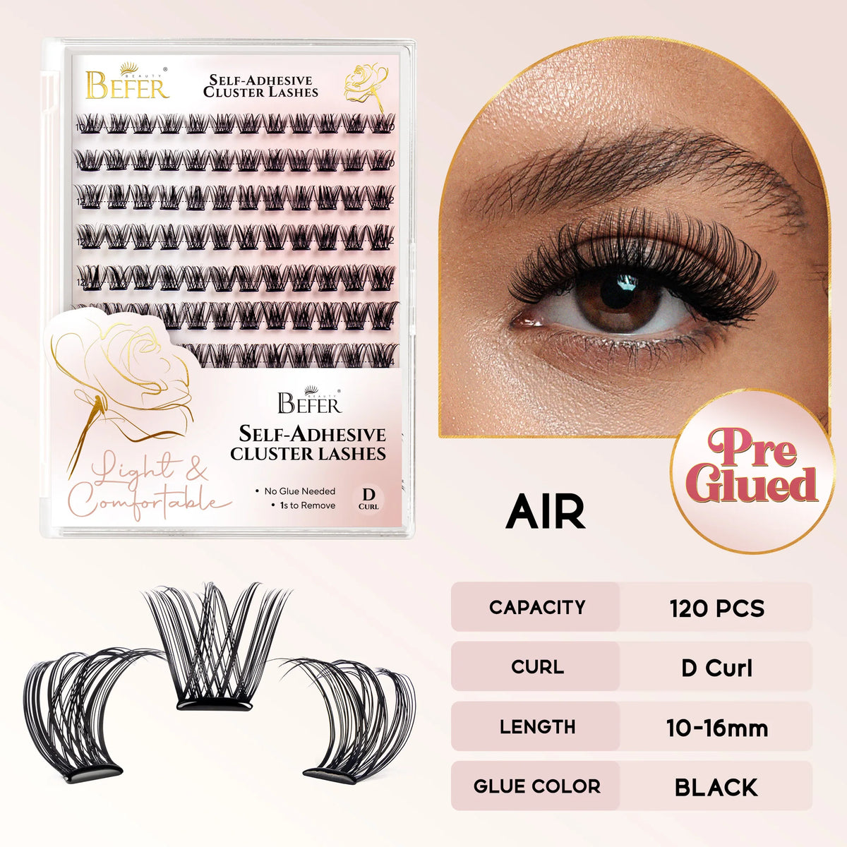 Befer No-Glue Self-Adhesive Lash Clusters - 120 Fluffy Eyelashes
