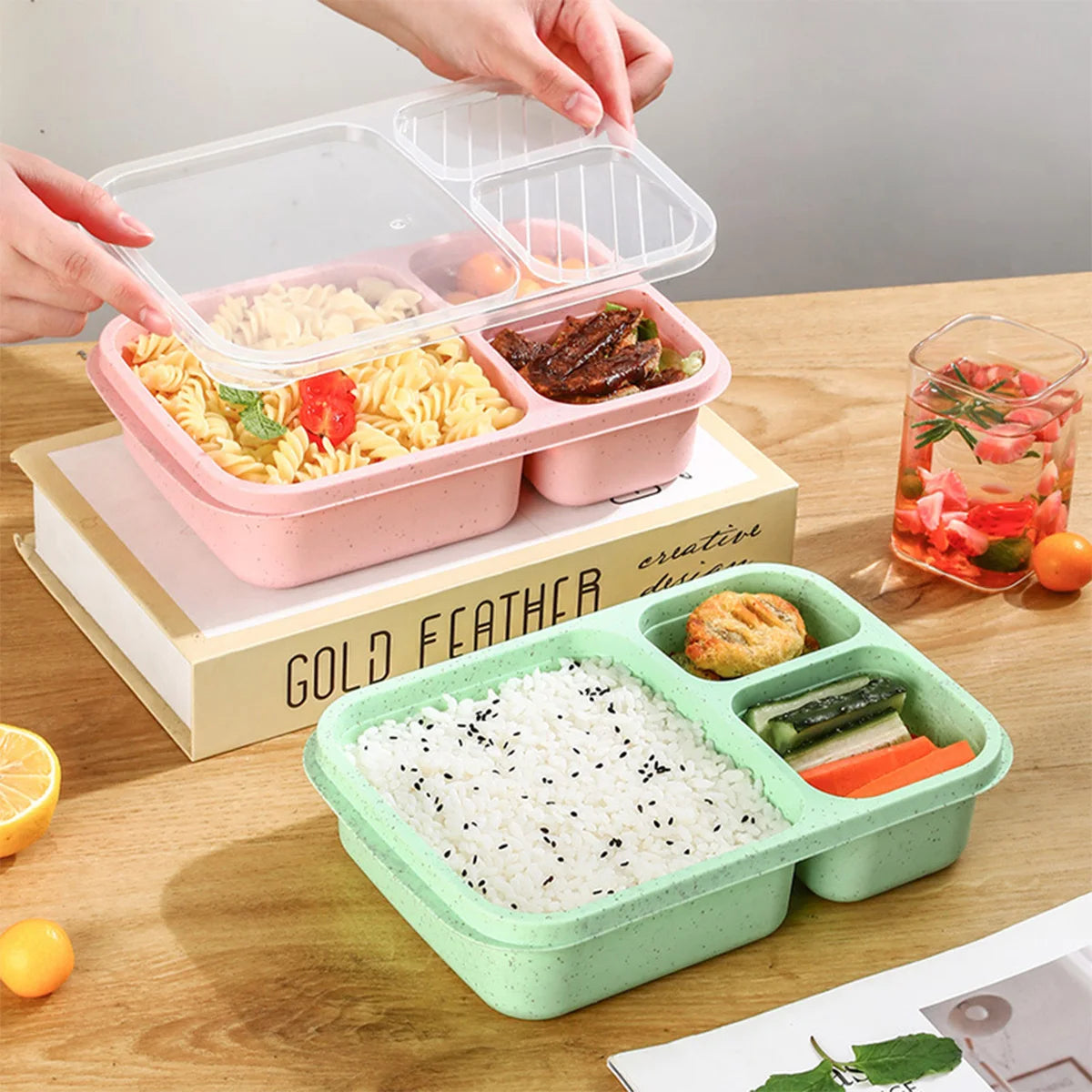 Eco-Friendly Portable 3-Compartment Bento Lunch Box