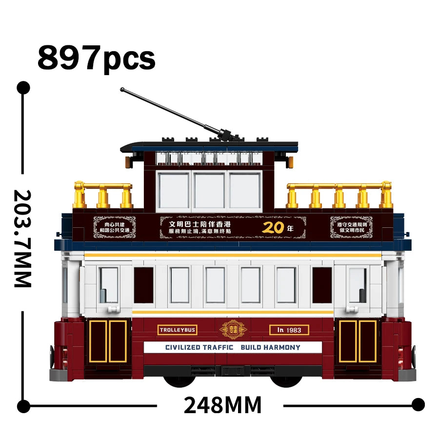Retro Double Decker Bus Blocks - Engaging Model Toy for Creativity