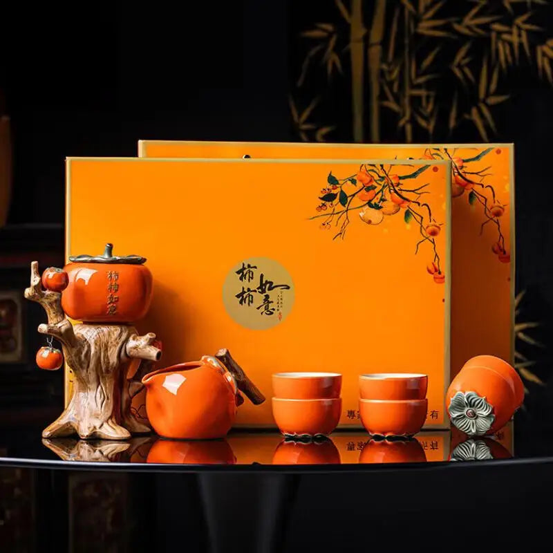 Persimmon Automatic Tea Set - 9-Piece Ceramic Gift for Tea Lovers