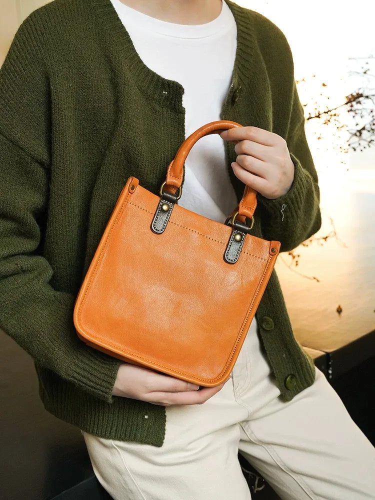 Vintage Top Grain Leather Mini Handbag for Women - Stylish & Durable