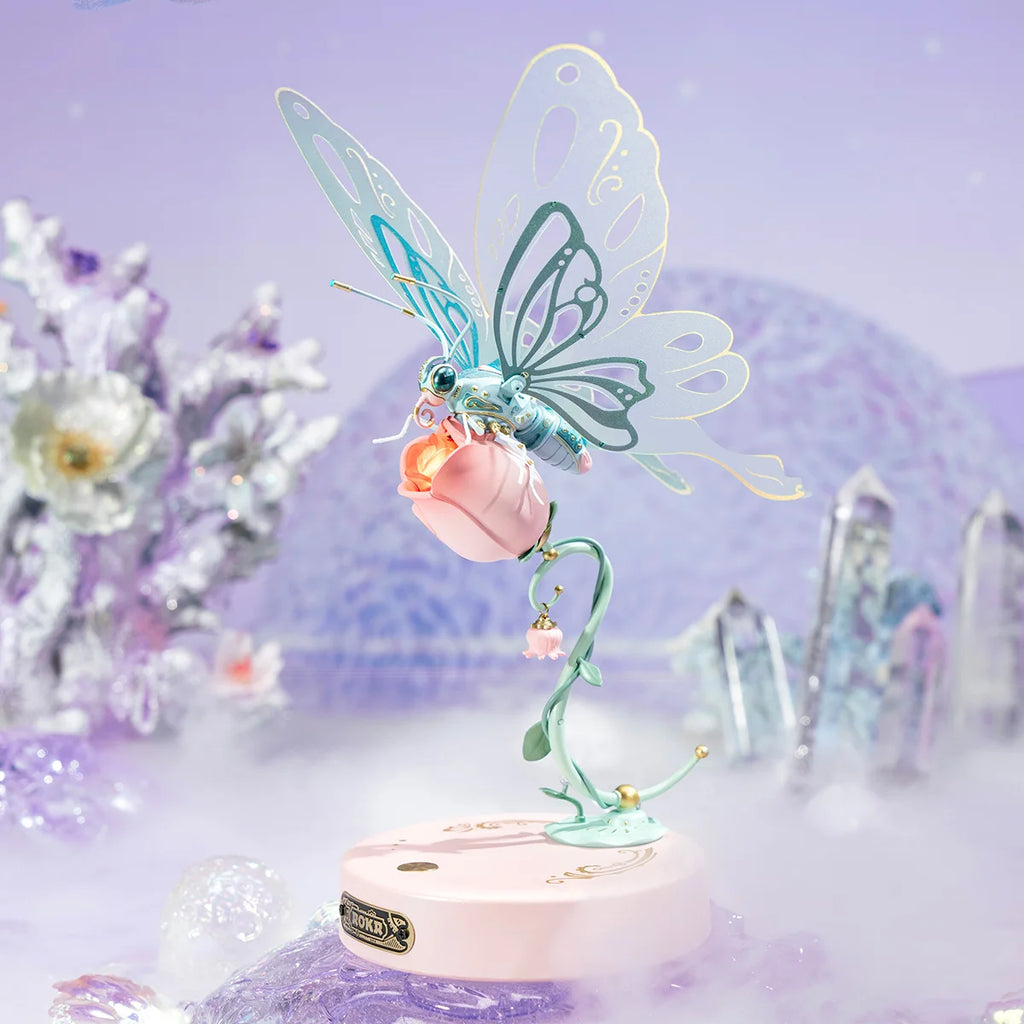 ROKR Mechanical Species Butterfly 3D Puzzle with Golden Rose Lights