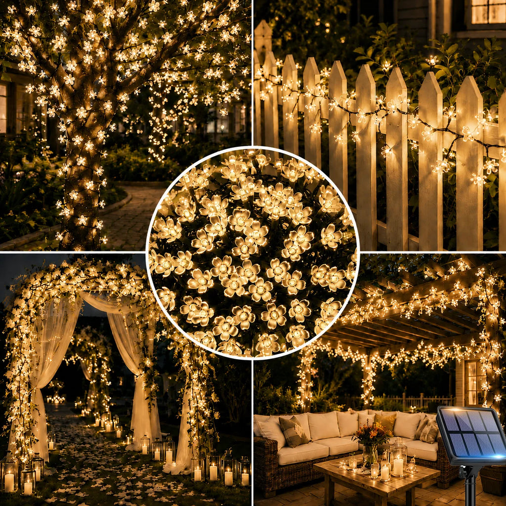 Outdoor Waterproof Solar Cherry Blossom String Lights - 8 Modes Decor