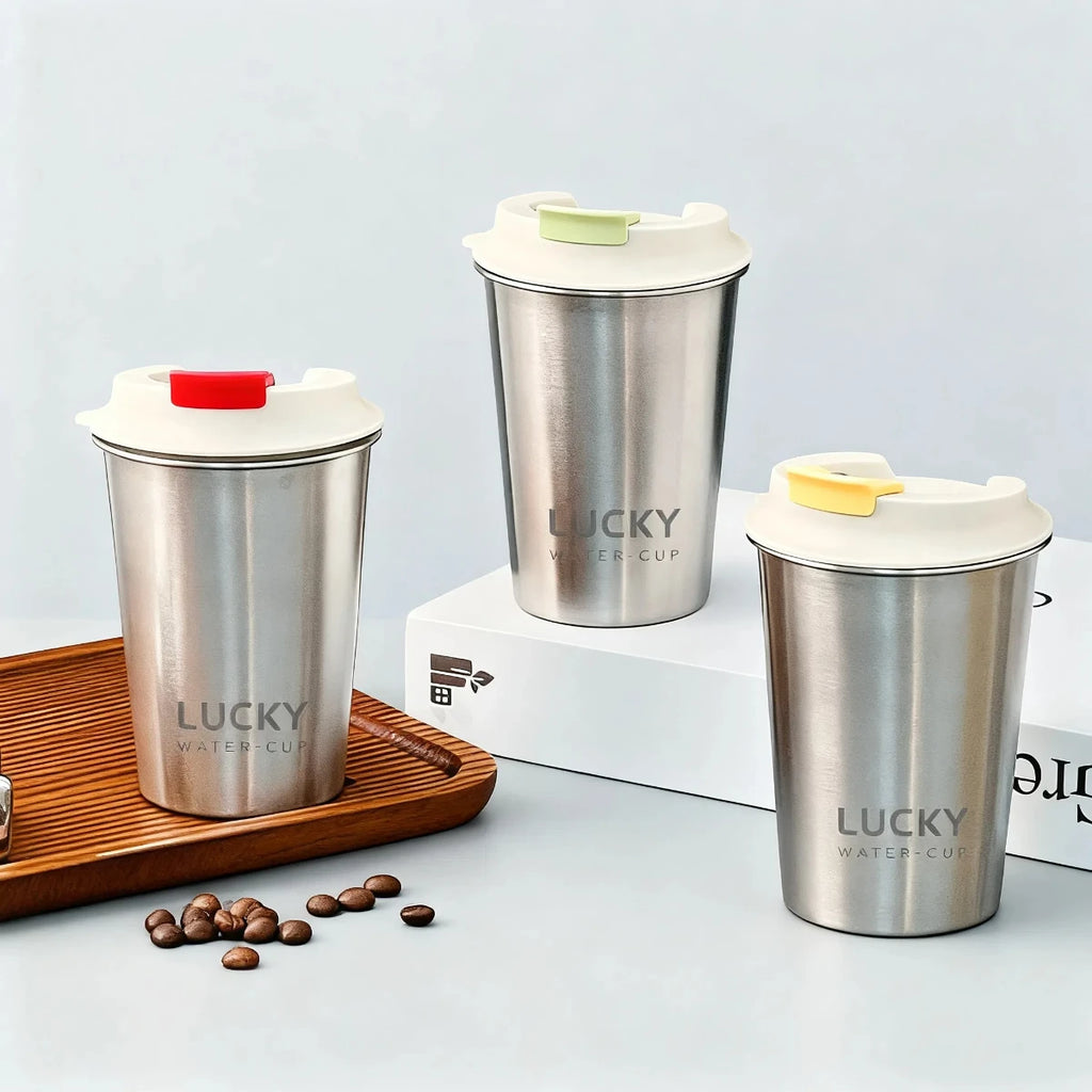 400ml Stainless Steel Portable Tumbler with Lid - Perfect for Coffee & Milk