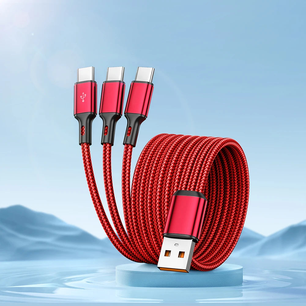 3-in-1 USB-C 100W Fast Charging Data Cable for Samsung & Xiaomi