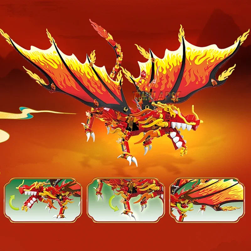 Flame Dragon Ninja Building Blocks - 2-in-1 Puzzle Game for Kids & Adults