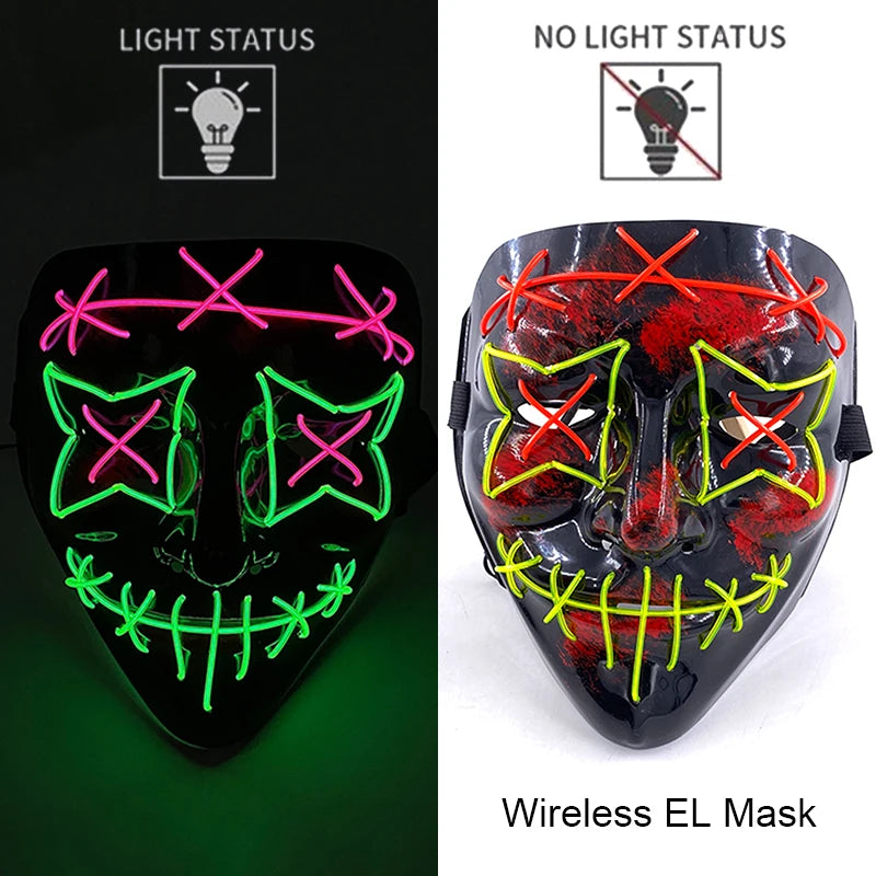 Glow-in-the-Dark Wireless LED Purge Mask for Halloween Cosplay