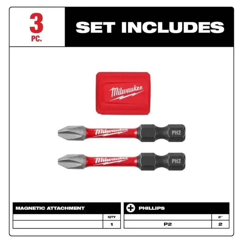 Milwaukee SHOCKWAVE Impact Duty Magnetic PH2 Bit Set - 3PC