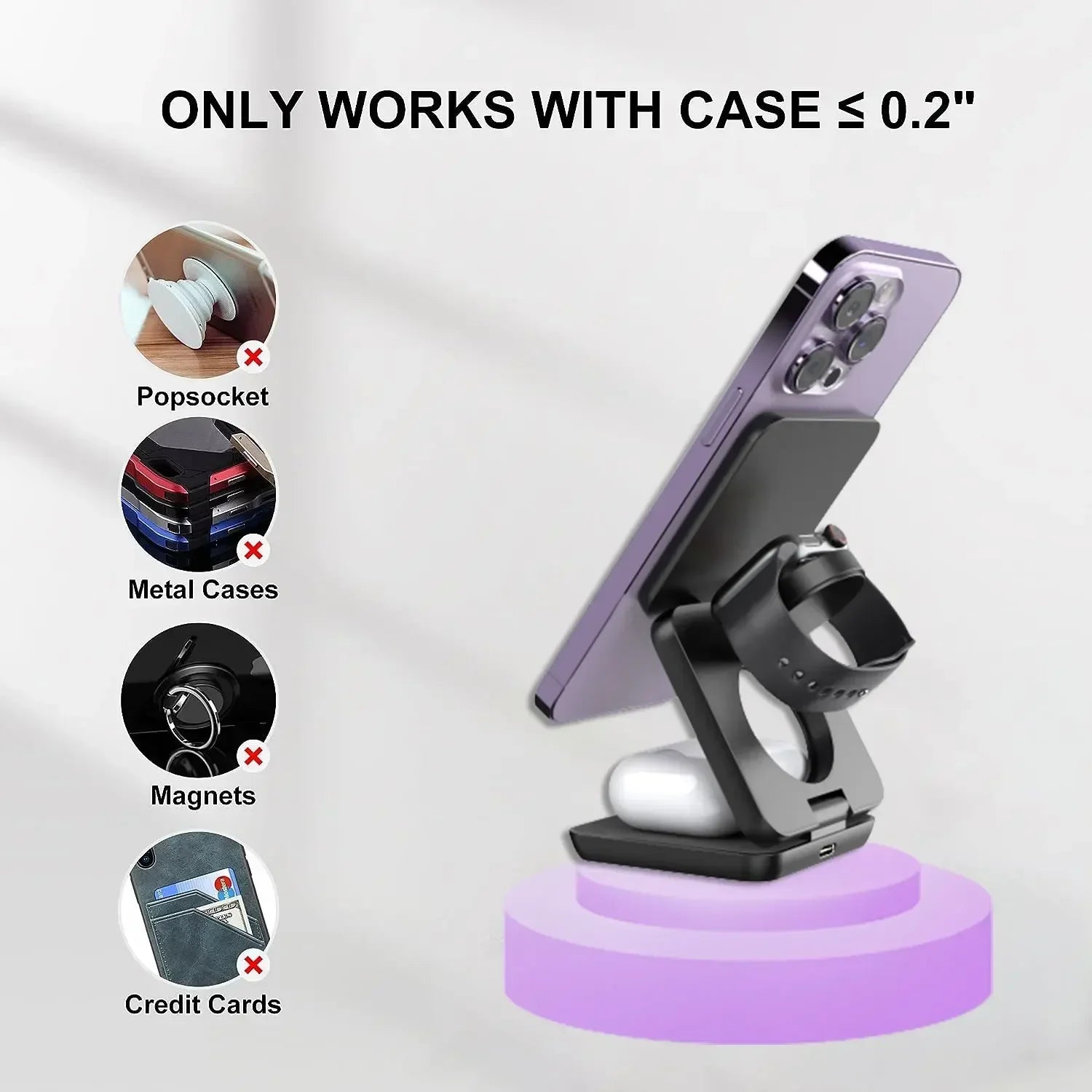 3-in-1 Wireless Charger for iPhone, Watch & AirPods - Magnetic Station