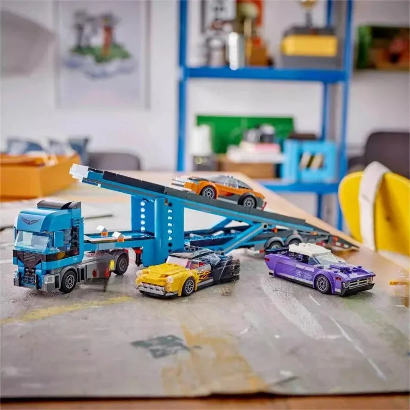 Fun Sports Car Transport Set - Double-Decker Trailer Building Blocks