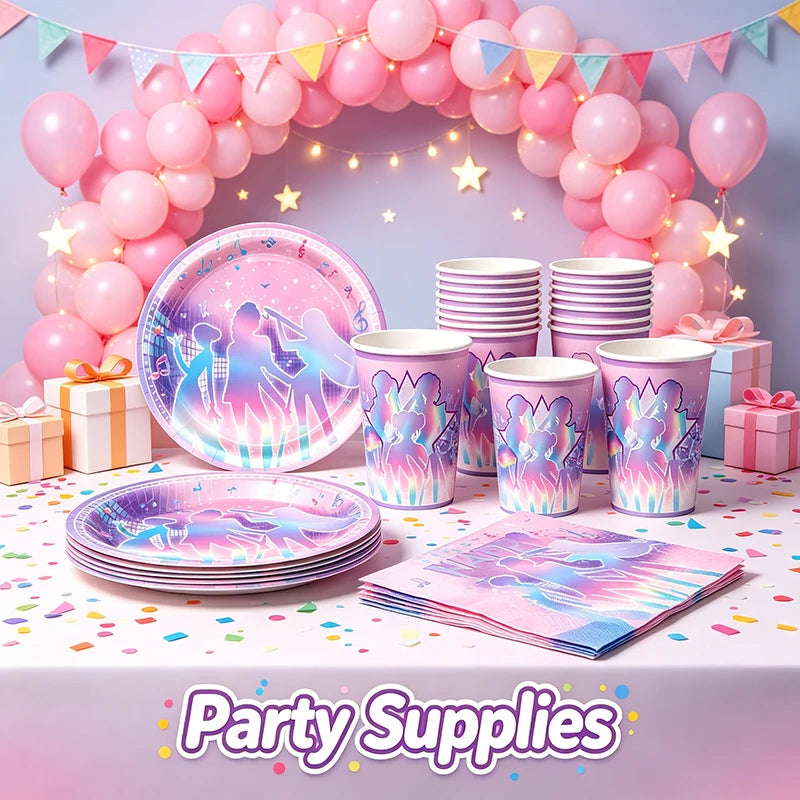 KPOP Pink & Purple Disposable Tableware Set for Birthday Parties