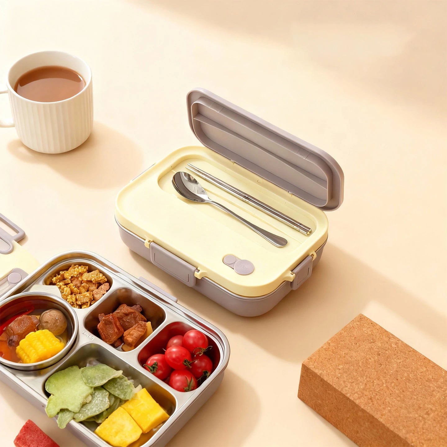1500ml Stainless Steel Lunch Box with Cutlery & Bowl - Large Capacity