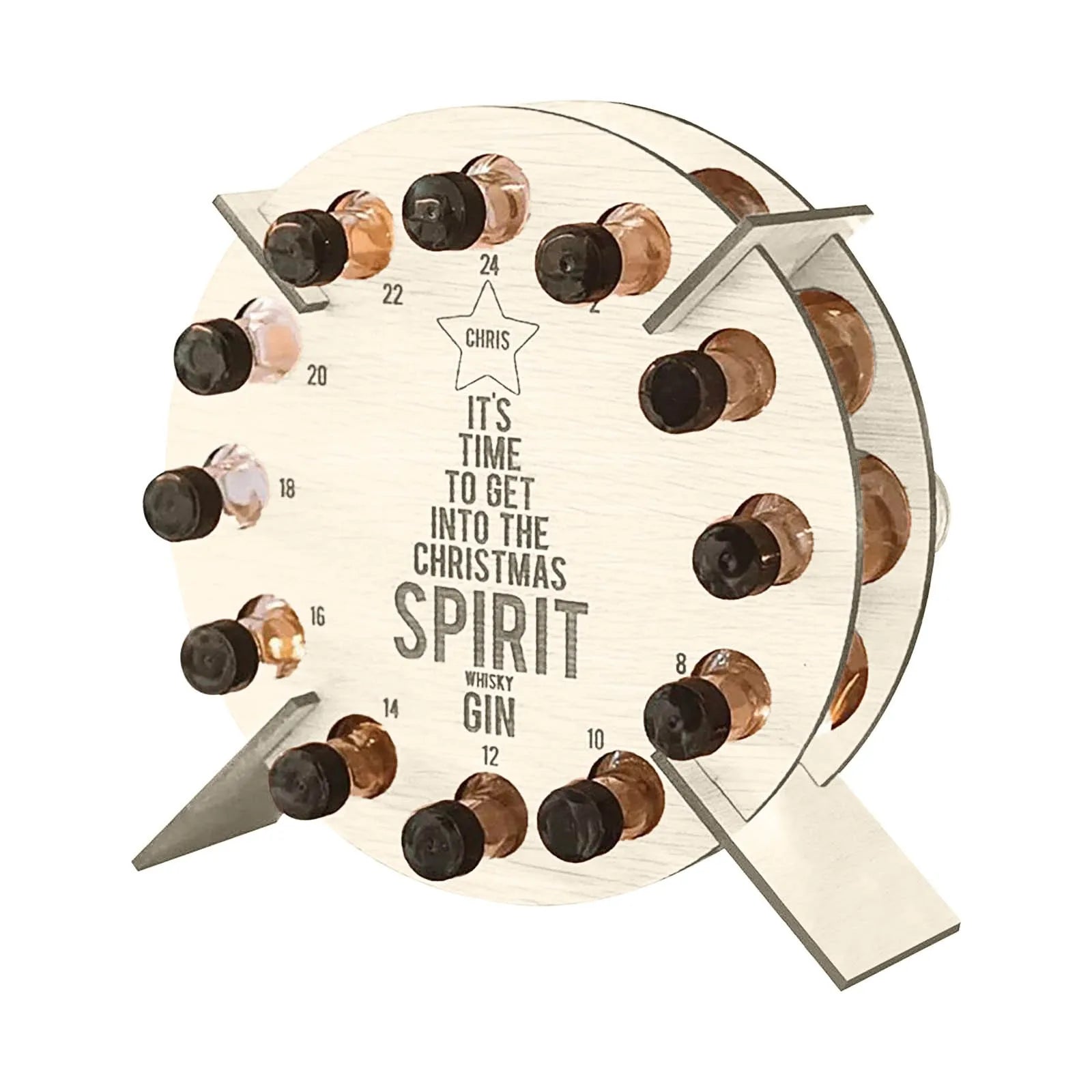 Wooden Christmas Tree Wine Bottle Holder Advent Calendar - Festive Decor