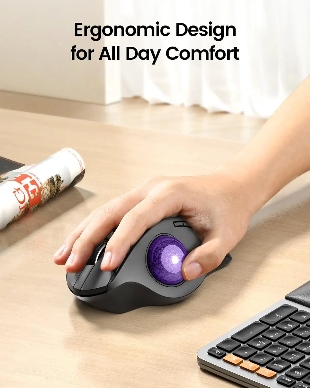 ProtoArc Ergonomic Bluetooth Trackball Mouse - Rechargeable Comfort