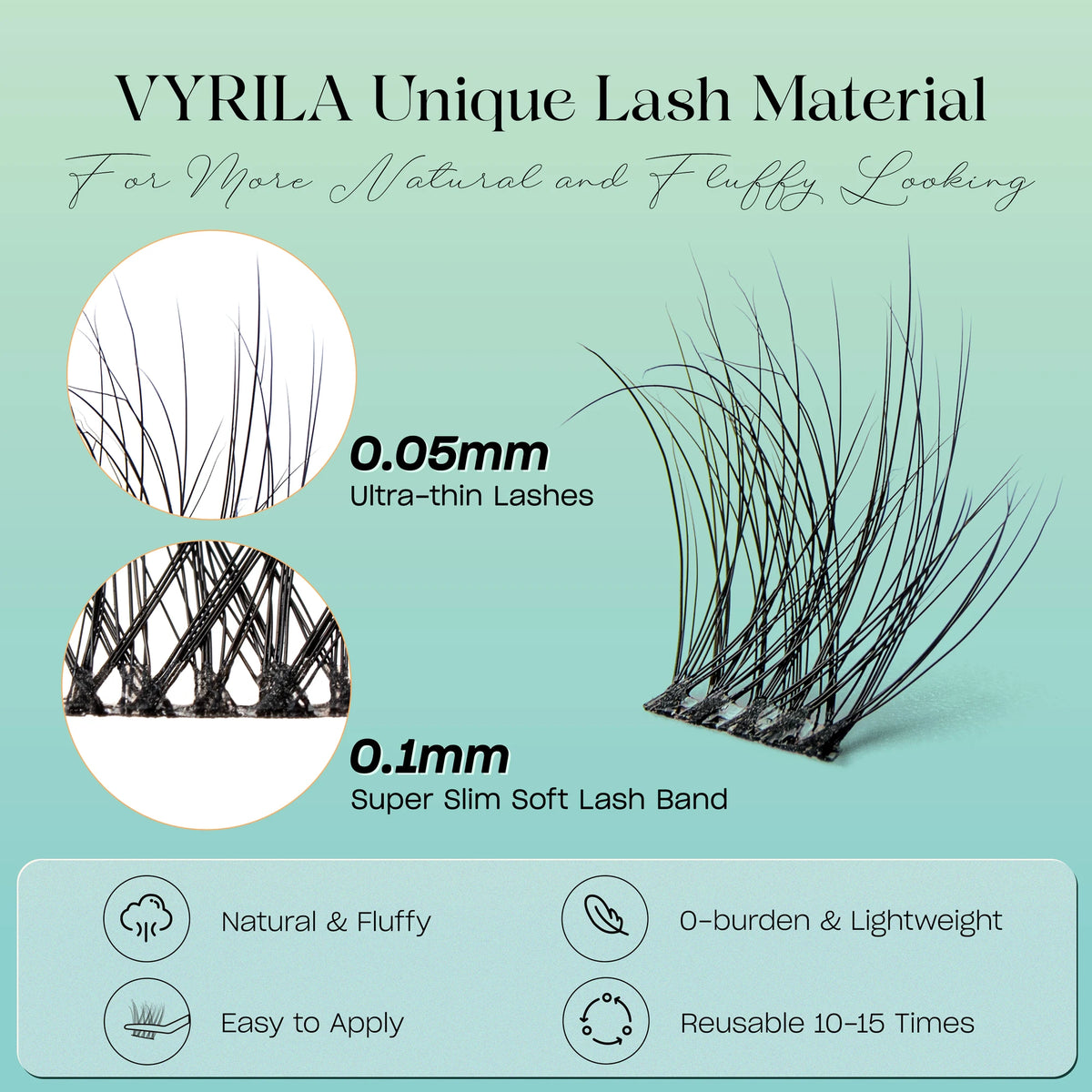 VYRILA C Curl 3D Wispy DIY Eyelash Extensions - Reusable & Natural Look