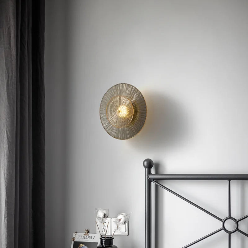 Modern LED Wall Lamp with Amber Glass Shade - Stylish Copper Lighting