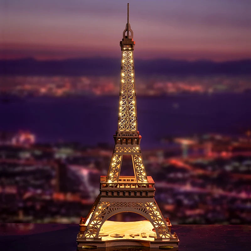 Robotime 3D Wooden Eiffel Tower Puzzle Kit with Light - DIY Craft