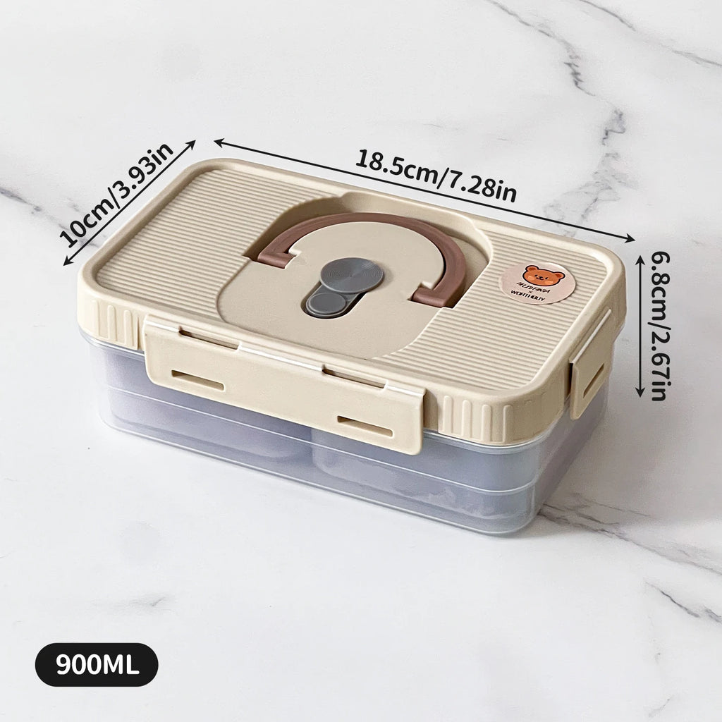 2-Grid Removable Clear Refrigerator Storage Box with Lid