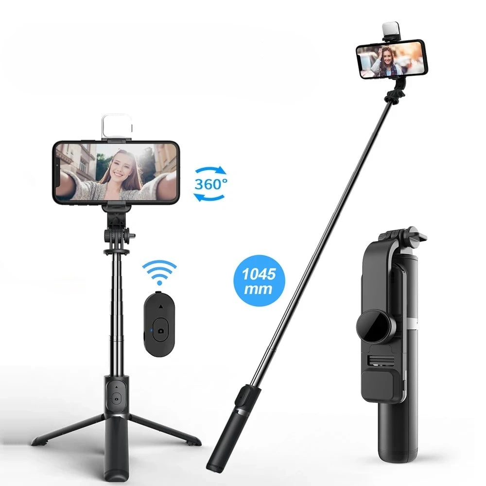 Bluetooth Selfie Stick Tripod with Remote & LED Light for Smartphones