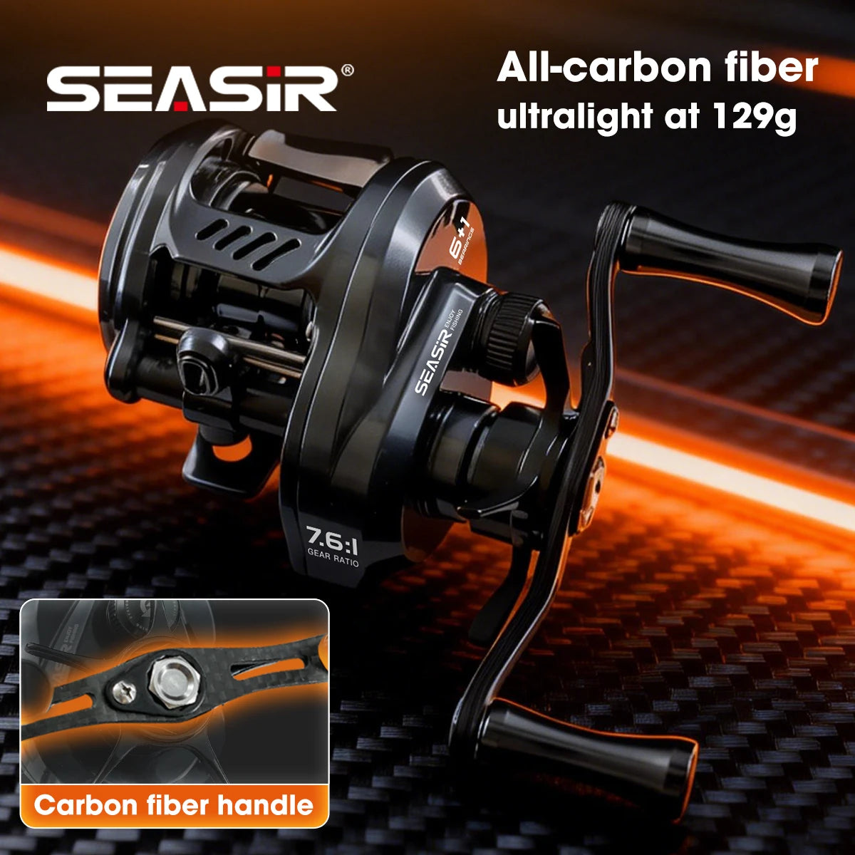 SEASIR Ultra-Light Carbon Fiber Baitcasting Reel with Free Reel Bag