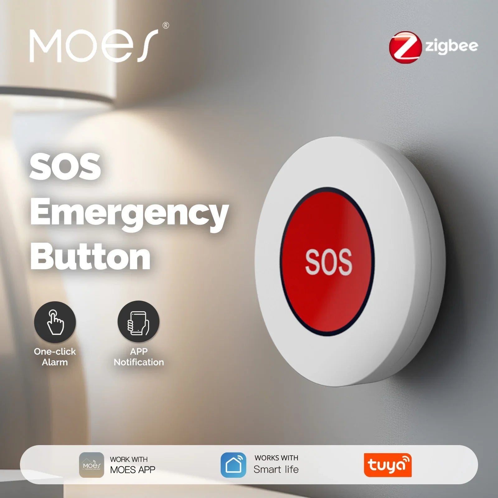 MOES ZigBee SOS Button - One-Click Emergency Alarm for Safety