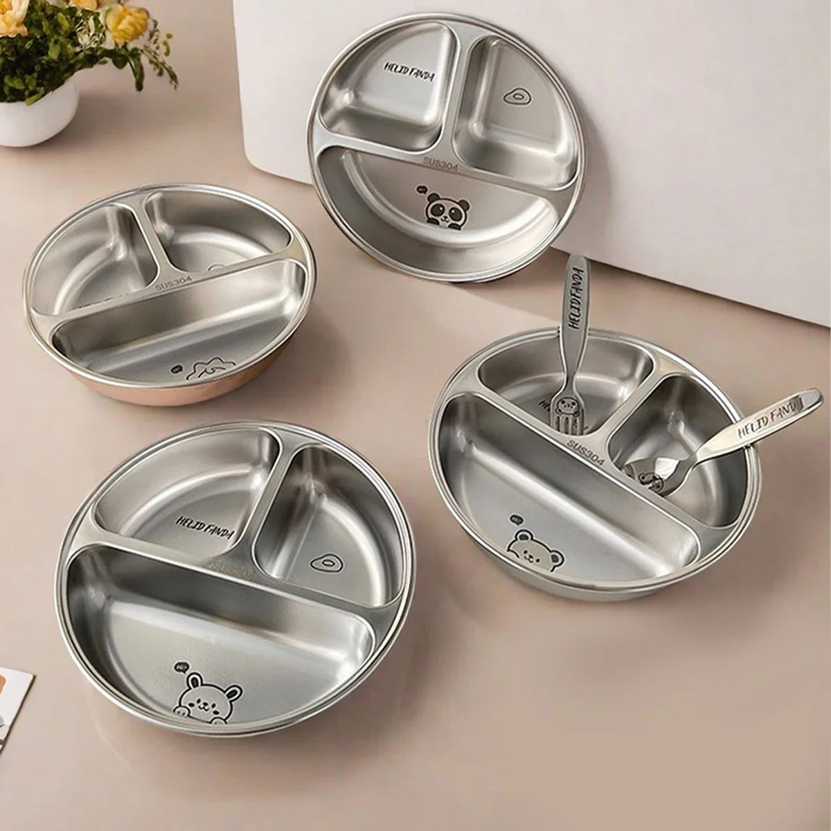 WORTHBUY Stainless Steel Divided Dinner Plate with 3 Compartments