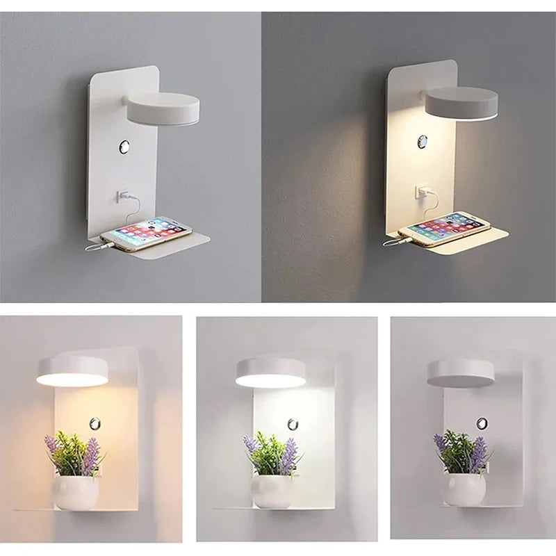 Modern LED Wall Lamp with USB Charging - Stylish Bedroom Night Light