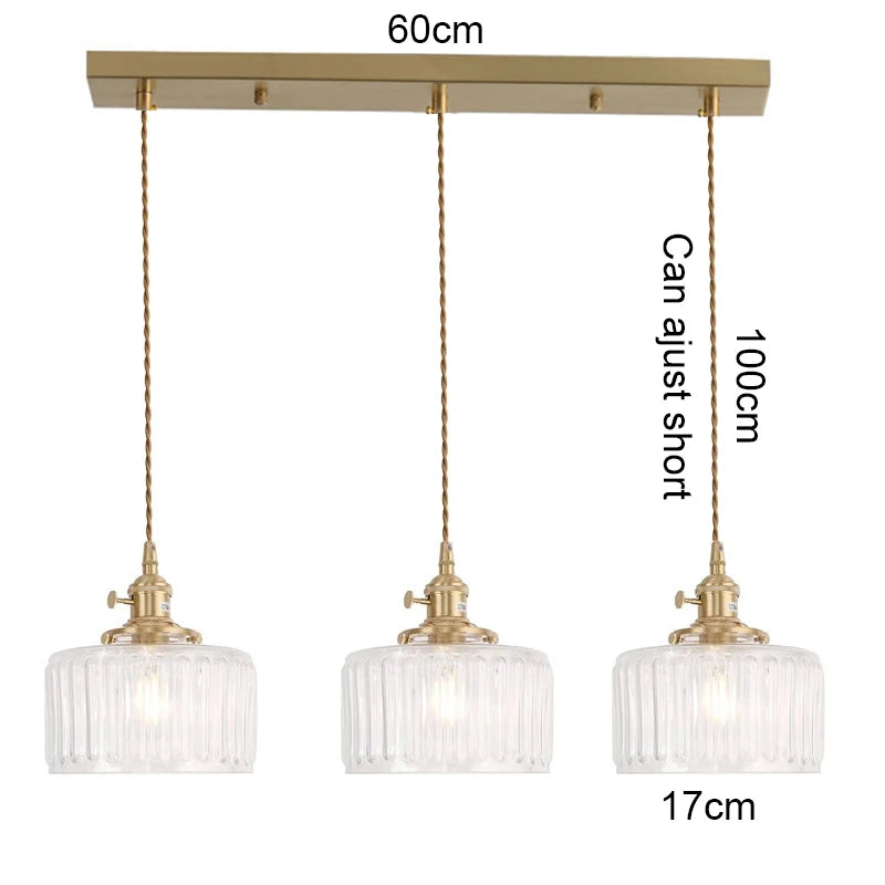 Vintage Green Glass Pendant Light - Nordic Copper Hanging Lamp