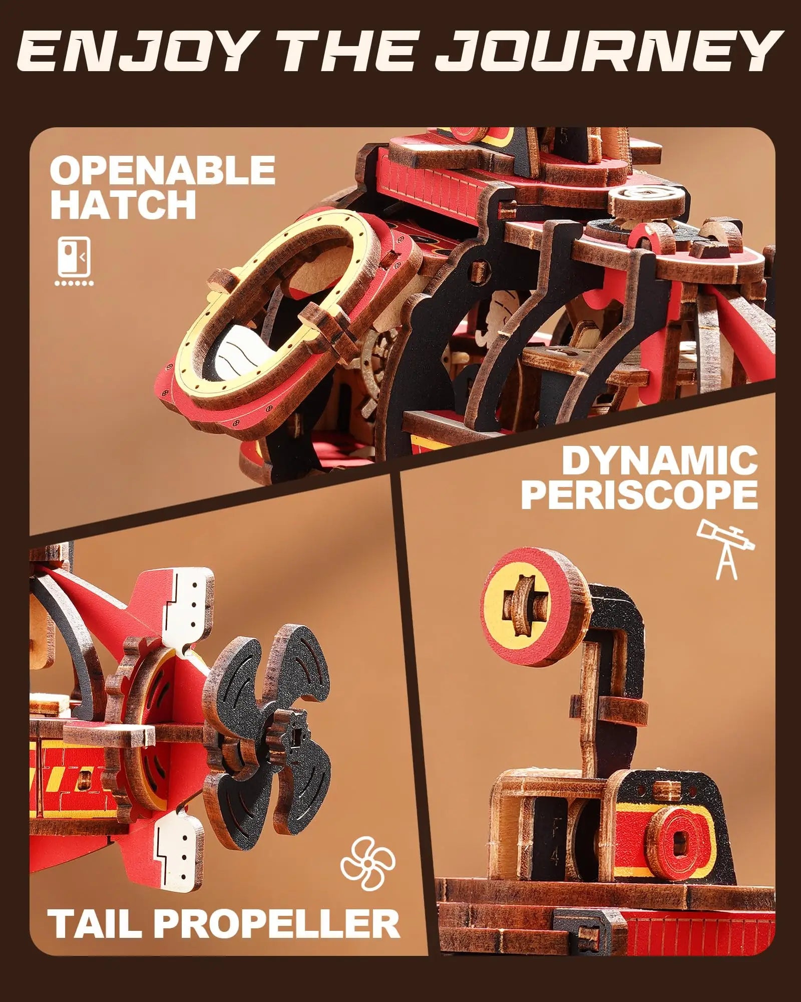 Robotime Kinetic Submarine 3D Wooden Puzzle - Engaging Desk Decor