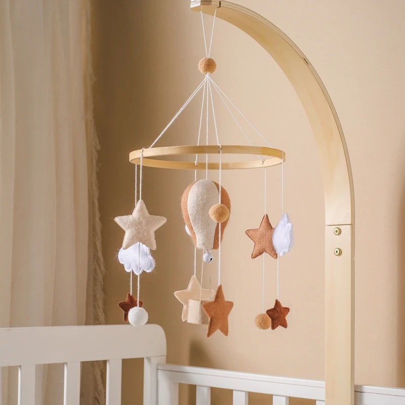 Colorful Wooden Hot Air Balloon Mobile Rattle | Baby Bed Bell Toy