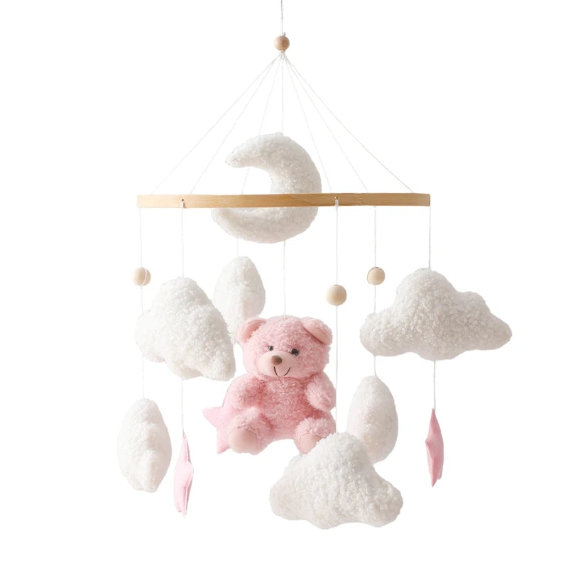 Dreamy Wooden Crib Mobile with Soft Felt Cartoon Bear & Gentle Bells