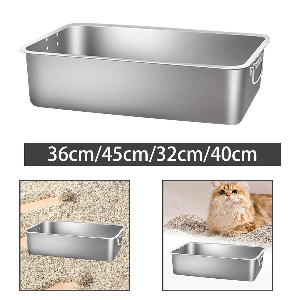 Stainless Steel High-Sided Cat Litter Box - Easy Clean & Portable