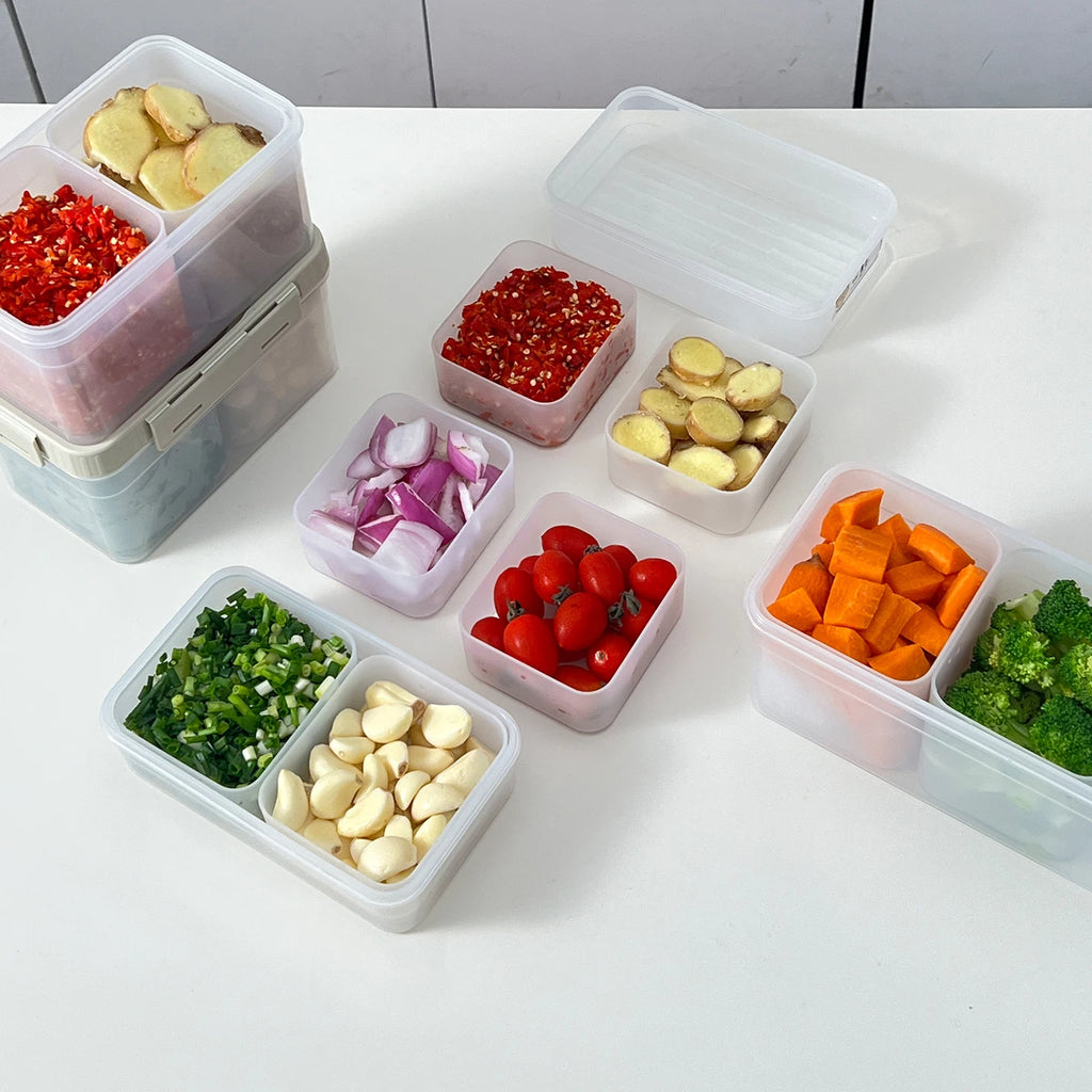 2-Grid Removable Clear Refrigerator Storage Box with Lid