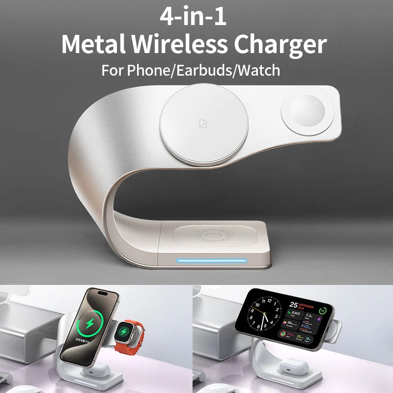 15W CrownQu 4-in-1 Wireless Charger for iPhone, AirPods & Apple Watch