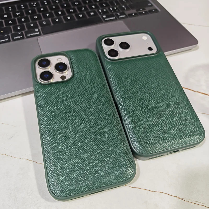 Forest Green Epsom Leather iPhone Case - Shockproof Bumper Cover