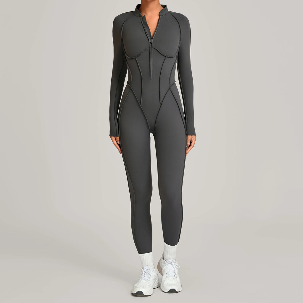 ZEEHOOH Women's High Elasticity Yoga Zipper Bodysuit