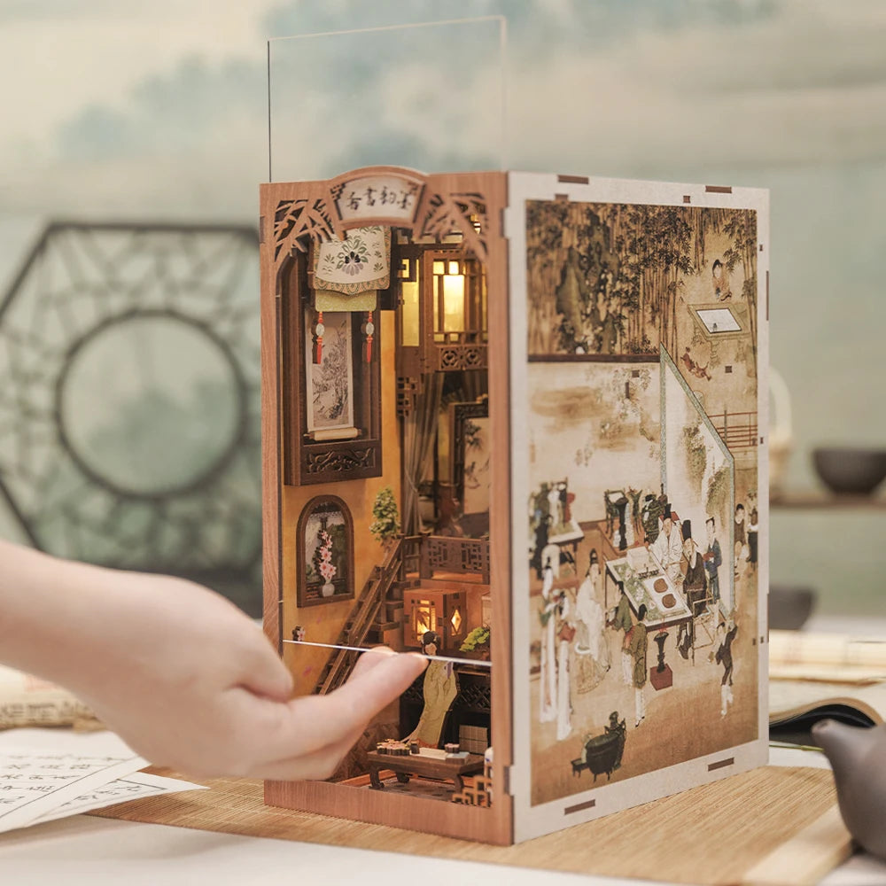 CUTEBEE DIY Book Nook Dollhouse Kit with Light & Dust Cover