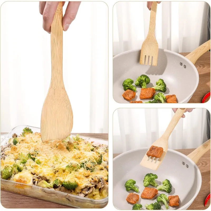 Eco-friendly Bamboo Utensil Set - Non-stick Cooking Tools with Holder