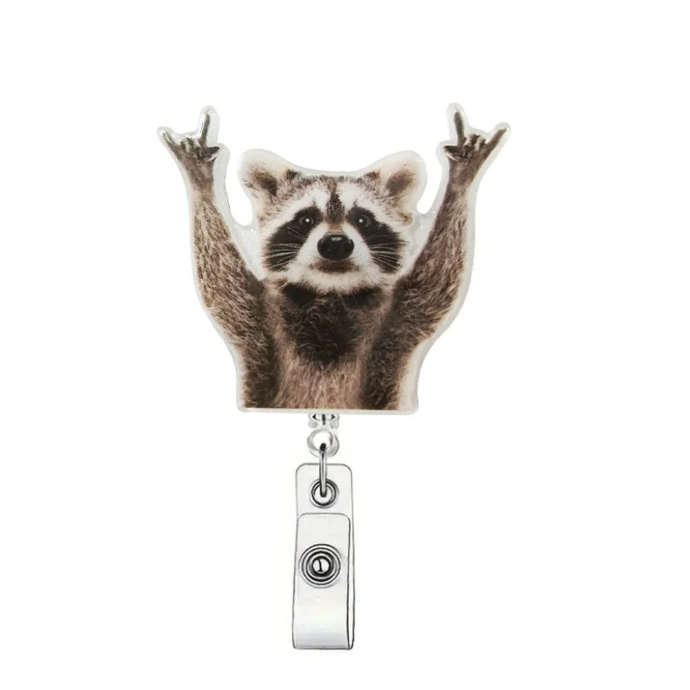 Funny Raccoon ID Badge Reel - Retractable Acrylic Clip Holder