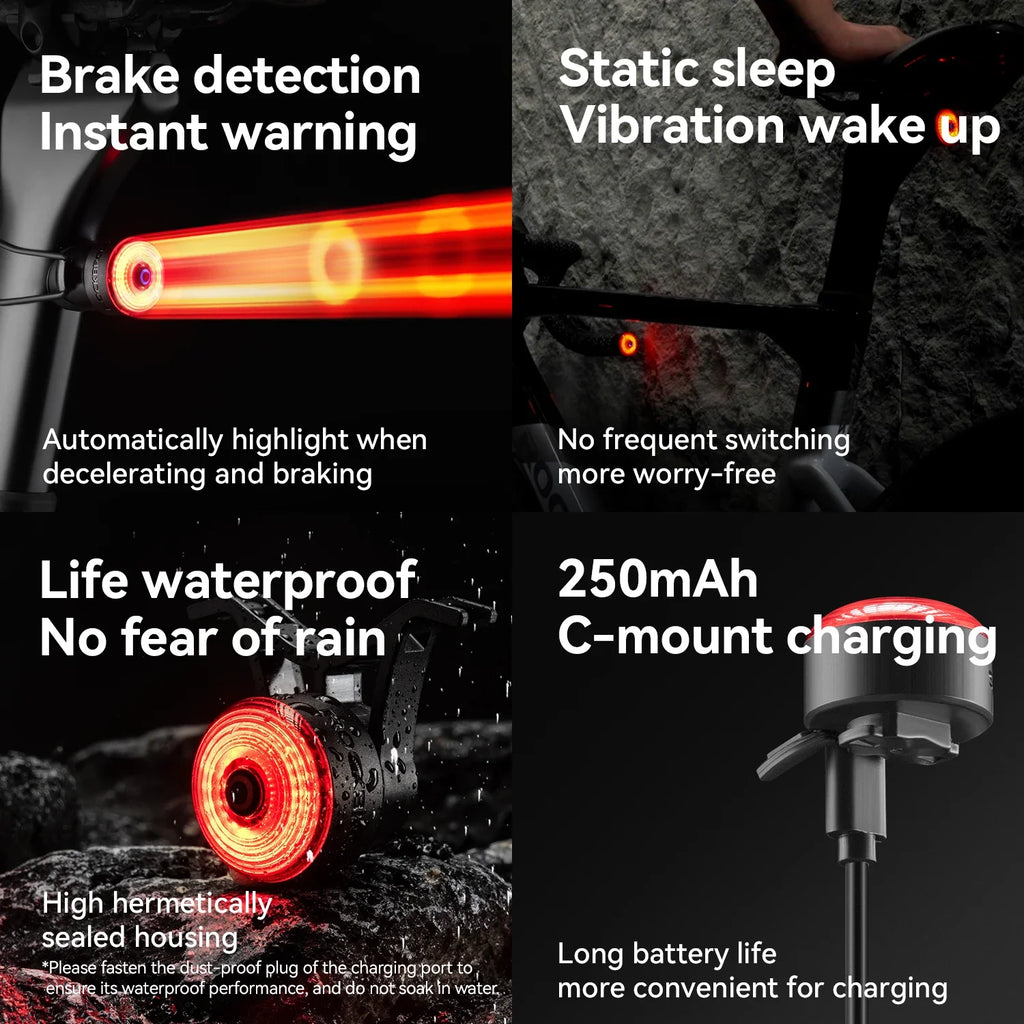 ROCKBROS Smart Brake Taillight - Enhance Night Safety on Bicycles
