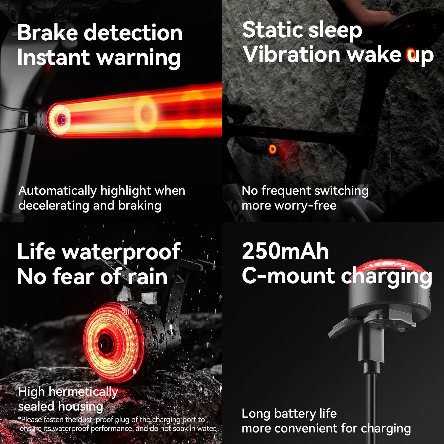 ROCKBROS Smart Brake Taillight - Enhance Night Safety on Bicycles