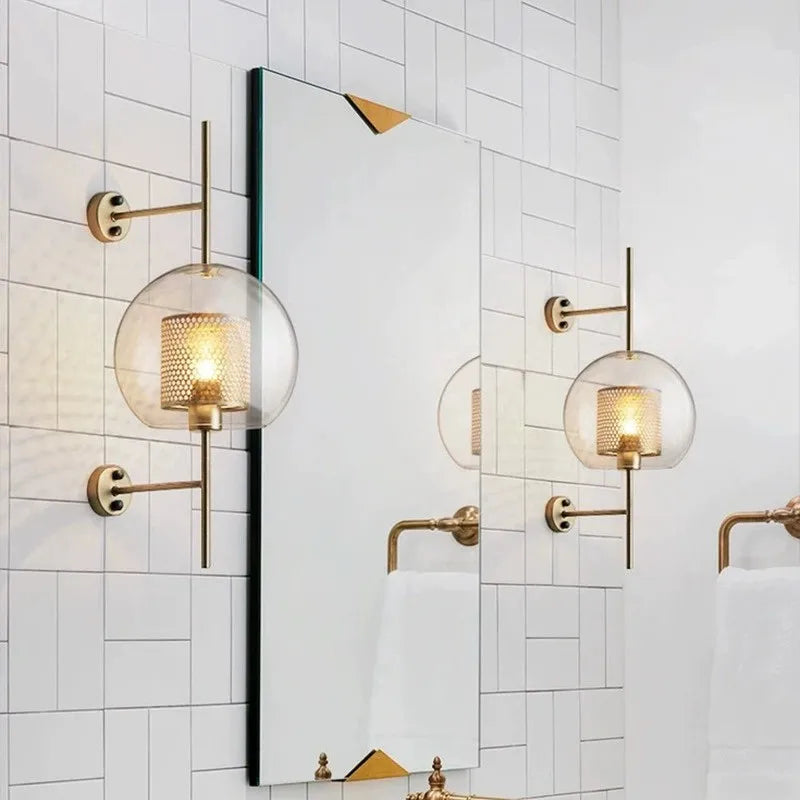 Nordic Minimalist Gold Wall Lamp with LED Glass Ball Design