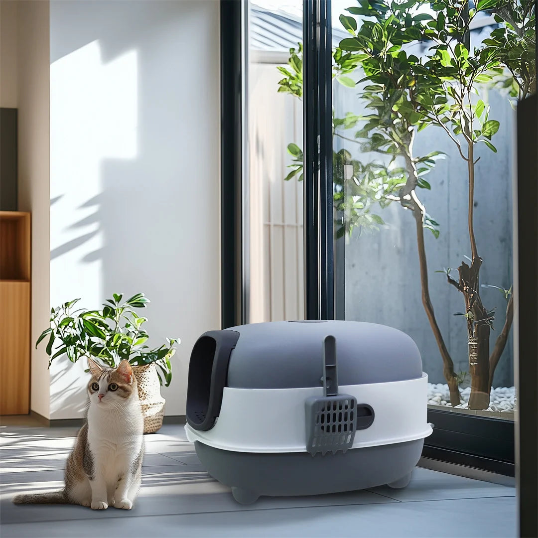 Hooded Cat Litter Box with Scoop - Easy Clean & Anti-Splash Design